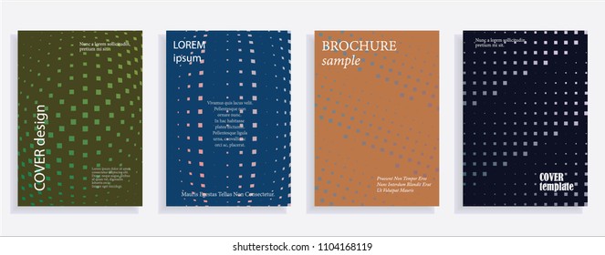 Minimalistic cover design templates. Set layouts of books covers, albums, notebooks, reports, magazines. Square, dot halftone gradient effect, flat modern abstract design geometric mock-up texture