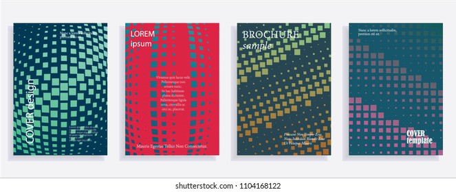 Minimalistic cover design templates. Set layouts of books covers, albums, notebooks, reports, magazines. Square, dot halftone gradient effect, flat modern abstract design geometric mock-up texture
