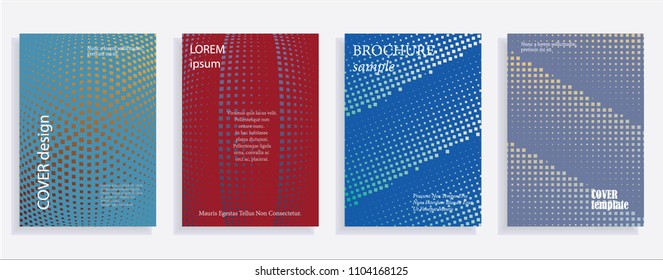 Minimalistic cover design templates. Set layouts of books covers, albums, notebooks, reports, magazines. Square, dot halftone gradient effect, flat modern abstract design geometric mock-up texture