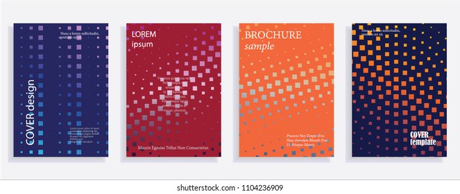 Minimalistic cover design templates. Set layouts of books covers, albums, notebooks, reports, magazines. Square, dot halftone gradient effect, flat modern abstract design geometric mock-up texture