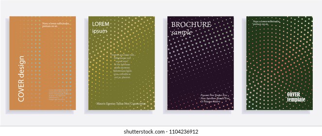 Minimalistic cover design templates. Set layouts of books covers, albums, notebooks, reports, magazines. Square, dot halftone gradient effect, flat modern abstract design geometric mock-up texture