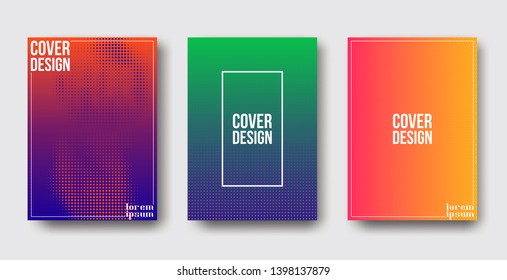 Minimalistic cover design templates. Set of layouts for covers of books, albums, notebooks, reports, magazines. Line halftone gradient effect, flat modern abstract design