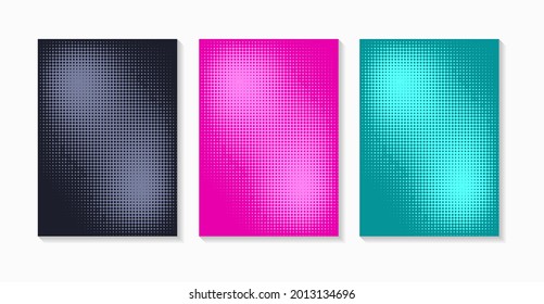 Plantillas de diseño minimalista de portada. Conjunto de diseños para portadas de libros, álbumes, cuadernos, informes, revistas. efecto de gradiente de semitono de punto, diseño abstracto moderno plano. Textura geométrica de simulación.