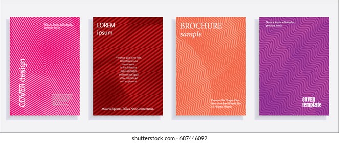 Minimalistic cover design templates. Set of layouts for covers of books, albums, notebooks, reports, magazines. Line halftone gradient effect, flat modern abstract design. Geometric mock-up texture