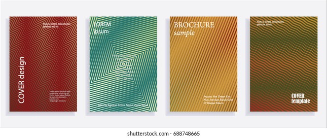 Minimalistic cover design templates. Set of layouts for covers of books, albums, notebooks, reports, magazines. Line halftone gradient effect, flat modern abstract design. Geometric mock-up texture