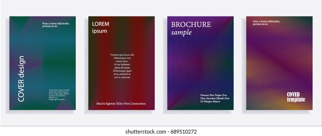 Minimalistic cover design templates. Set of layouts for covers of books, albums, notebooks, reports, magazines. Line halftone gradient effect, flat modern abstract design. Geometric mock-up texture