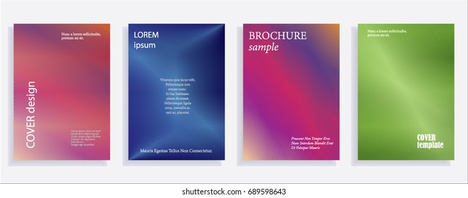 Minimalistic cover design templates. Set of layouts for covers of books, albums, notebooks, reports, magazines. Line halftone gradient effect, flat modern abstract design. Geometric mock-up texture