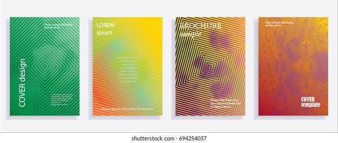 Minimalistic cover design templates. Set of layouts for covers of books, albums, notebooks, reports, magazines. Line halftone gradient effect, flat modern abstract design. Geometric texture