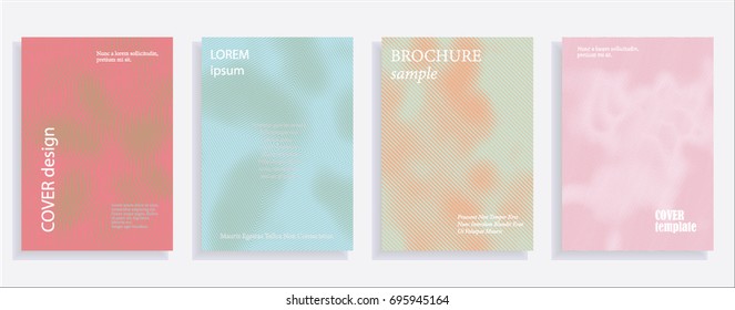 Minimalistic cover design templates. Set of layouts for covers of books, albums, notebooks, reports, magazines. Line halftone gradient effect, flat modern abstract design. Geometric mock-up texture