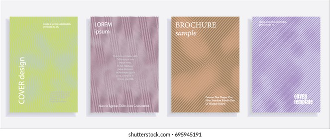 Minimalistic cover design templates. Set of layouts for covers of books, albums, notebooks, reports, magazines. Line halftone gradient effect, flat modern abstract design. Geometric mock-up texture