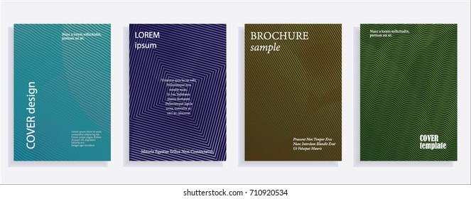 Minimalistic cover design templates. Set of layouts for covers of books, albums, notebooks, reports, magazines. Line halftone gradient effect, flat modern abstract design. Geometric mock-up texture
