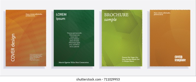Minimalistic cover design templates. Set of layouts for covers of books, albums, notebooks, reports, magazines. Line halftone gradient effect, flat modern abstract design. Geometric mock-up texture