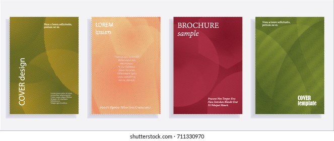 Minimalistic cover design templates. Set of layouts for covers of books, albums, notebooks, reports, magazines. Line halftone gradient effect, flat modern abstract design. Geometric mock-up texture