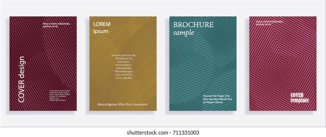 Minimalistic cover design templates. Set of layouts for covers of books, albums, notebooks, reports, magazines. Line halftone gradient effect, flat modern abstract design. Geometric mock-up texture