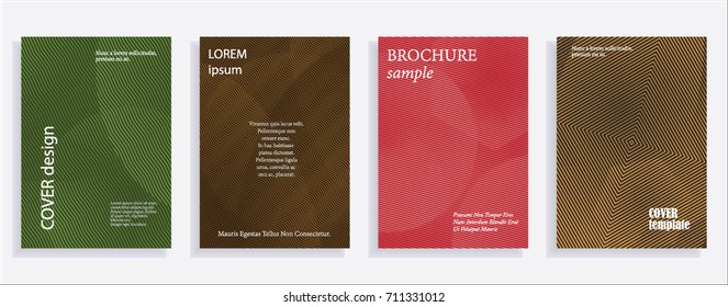 Minimalistic cover design templates. Set of layouts for covers of books, albums, notebooks, reports, magazines. Line halftone gradient effect, flat modern abstract design. Geometric mock-up texture