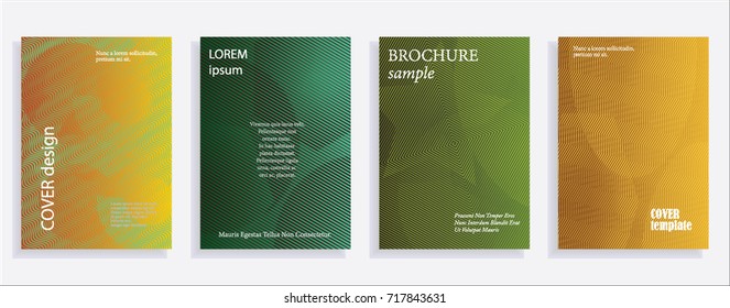 Minimalistic cover design templates. Set of layouts for covers of books, albums, notebooks, reports, magazines. Line halftone gradient effect, flat modern abstract design. Geometric mock-up texture