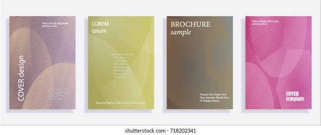 Minimalistic cover design templates. Set of layouts for covers of books, albums, notebooks, reports, magazines. Line halftone gradient effect, flat modern abstract design. Geometric mock-up texture
