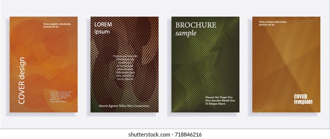 Minimalistic cover design templates. Set of layouts for covers of books, albums, notebooks, reports, magazines. Line halftone gradient effect, flat modern abstract design. Geometric mock-up texture