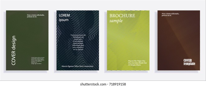 Minimalistic cover design templates. Set of layouts for covers of books, albums, notebooks, reports, magazines. Line halftone gradient effect, flat modern abstract design. Geometric mock-up texture