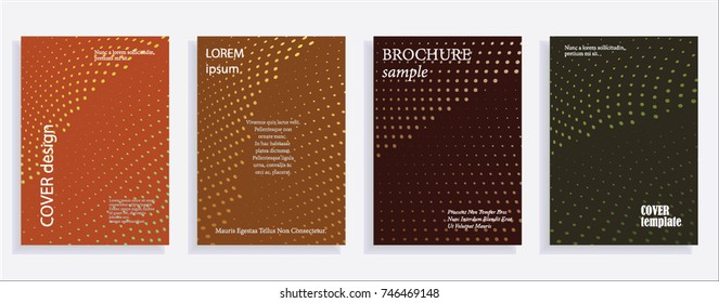 Minimalistic cover design templates. Set of layouts for covers of books, albums, notebooks, reports, magazines. Line halftone gradient effect, flat modern abstract design. Geometric mock-up texture