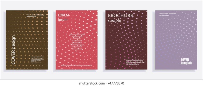 Minimalistic cover design templates. Set of layouts for covers of books, albums, notebooks, reports, magazines. Line halftone gradient effect, flat modern abstract design. Geometric mock-up texture