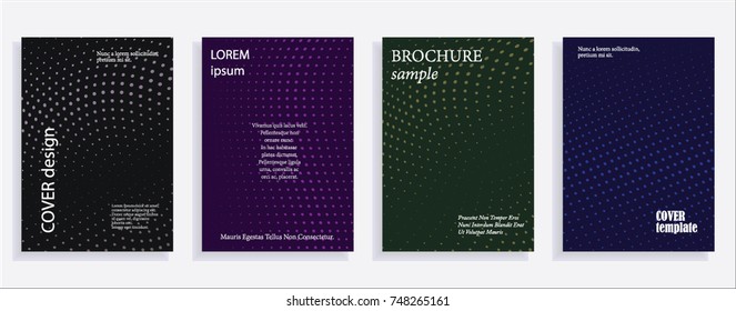 Minimalistic cover design templates. Set of layouts for covers of books, albums, notebooks, reports, magazines. Line halftone gradient effect, flat modern abstract design. Geometric mock-up texture