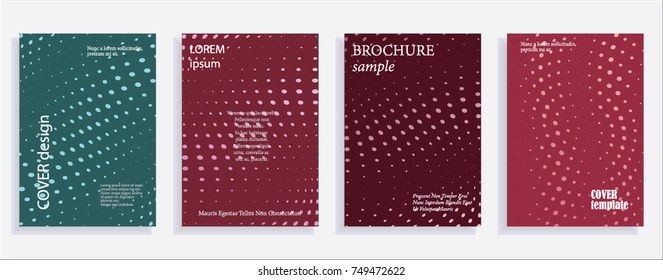 Minimalistic cover design templates. Set of layouts for covers of books, albums, notebooks, reports, magazines. Line halftone gradient effect, flat modern abstract design. Geometric mock-up texture