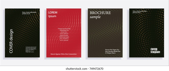 Minimalistic cover design templates. Set of layouts for covers of books, albums, notebooks, reports, magazines. Line halftone gradient effect, flat modern abstract design. Geometric mock-up texture