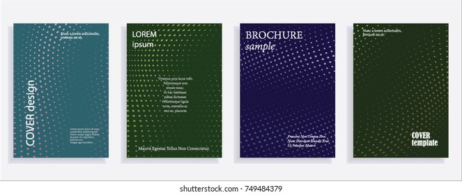 Minimalistic cover design templates. Set of layouts for covers of books, albums, notebooks, reports, magazines. Line halftone gradient effect, flat modern abstract design. Geometric mock-up texture