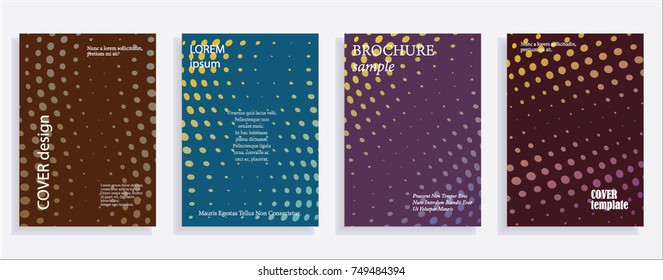 Minimalistic cover design templates. Set of layouts for covers of books, albums, notebooks, reports, magazines. Line halftone gradient effect, flat modern abstract design. Geometric mock-up texture