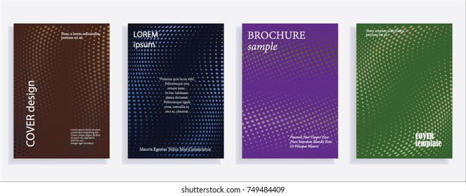Minimalistic cover design templates. Set of layouts for covers of books, albums, notebooks, reports, magazines. Line halftone gradient effect, flat modern abstract design. Geometric mock-up texture