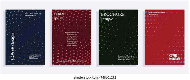 Minimalistic cover design templates. Set of layouts for covers of books, albums, notebooks, reports, magazines. Line halftone gradient effect, flat modern abstract design. Geometric mock-up texture
