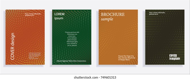 Minimalistic cover design templates. Set of layouts for covers of books, albums, notebooks, reports, magazines. Line halftone gradient effect, flat modern abstract design. Geometric mock-up texture