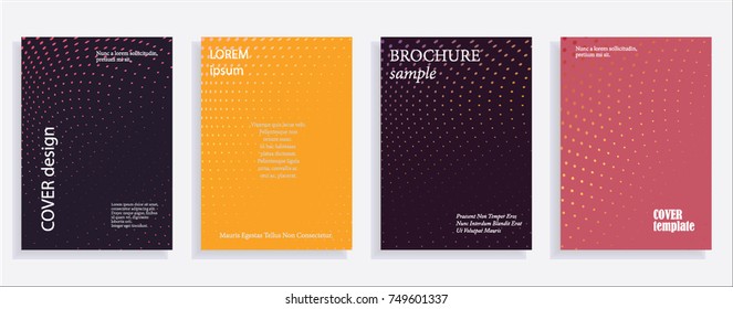 Minimalistic cover design templates. Set of layouts for covers of books, albums, notebooks, reports, magazines. Line halftone gradient effect, flat modern abstract design. Geometric mock-up texture.