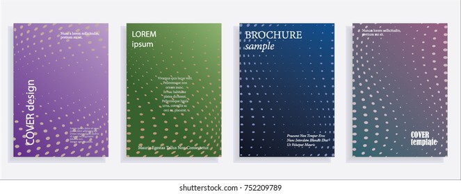 Minimalistic cover design templates. Set of layouts for covers of books, albums, notebooks, reports, magazines. Line halftone gradient effect, flat modern abstract design. Geometric mock-up texture