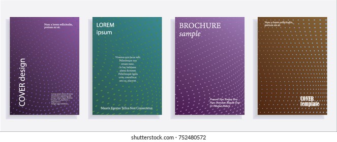 Minimalistic cover design templates. Set of layouts for covers of books, albums, notebooks, reports, magazines. Line halftone gradient effect, flat modern abstract design. Geometric mock-up texture