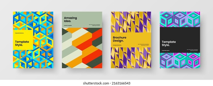 Minimalistic cover design vector illustration composition. Original geometric hexagons leaflet concept bundle.