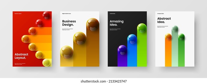 Minimalistic cover design vector template composition. Abstract 3D spheres poster layout bundle.