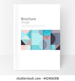 Minimalistic cover template. Book design creative concept  cover for catalogue, report, brochure. Pastel color turquoise, violet & pink abstract geometric shapes. Squares, triangles and circles