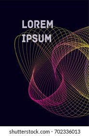 Minimalistic Cover Template. Design of Irregularly Shaped Lines. Colorful Abstract Geometric Pattern on Dark Blue Background. Template for Posters, Business Cards,Book Covers and Magazines, Brochures.