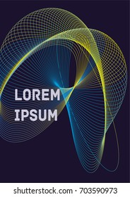 Minimalistic Cover Template. Design of Irregularly Shaped Lines. Colorful Abstract Geometric Pattern on Dark Blue Background. Template for Posters, Business Cards,Book Covers and Magazines, Brochures.