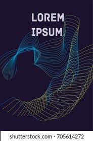 Minimalistic Cover Template. Design of Irregularly Shaped Lines. Colorful Abstract Geometric Pattern on Dark Blue Background. Template for Posters, Business Cards,Book Covers and Magazines, Brochures.