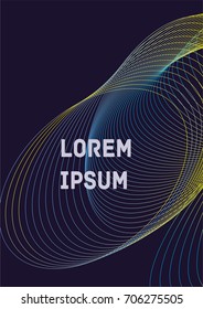 Minimalistic Cover Template. Design of Irregularly Shaped Lines. Colorful Abstract Geometric Pattern on Dark Blue Background. Template for Posters, Business Cards,Book Covers and Magazines, Brochures.