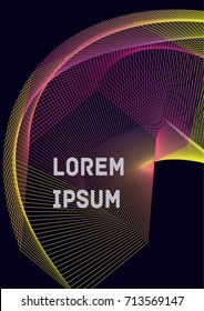 Minimalistic Cover Template. Design of Irregularly Shaped Lines. Colorful Abstract Geometric Pattern on Dark Blue Background. Template for Posters, Business Cards,Book Covers and Magazines, Brochures.