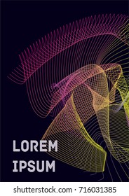 Minimalistic Cover Template. Design of Irregularly Shaped Lines. Colorful Abstract Geometric Pattern on Dark Blue Background. Template for Posters, Business Cards,Book Covers and Magazines, Brochures.