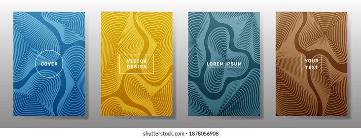 Minimalistic cover templates set. Fluid curve shapes geometric lines patterns. Digital backgrounds for cataloges, corporate brochures. Line shapes patterns, header elements. Cover page templates.