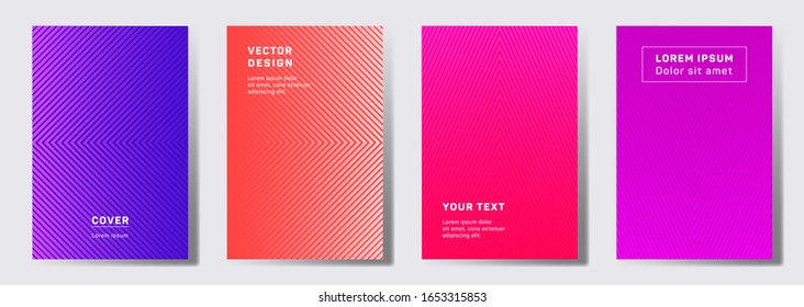 Conjunto de plantillas de portada minimalistas. Líneas geométricas con bordes, ángulos. Fondos digitales para notas, portadas de papel de aviso. Modalidades de línea, elementos de encabezado. Plantillas de portada.