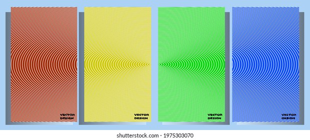 Minimalistic cover templates set. Radial semicircle geometric lines patterns. Linear poster, flyer, banner vector backgrounds. Line stripes graphics, title elements. Cover page templates.