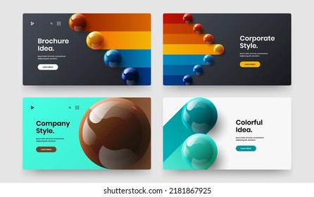 Minimalistic cover vector design template collection. Simple 3D spheres leaflet illustration composition.