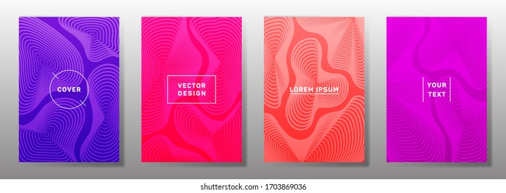 Minimalistic covers linear design. Fluid curve shapes geometric lines patterns. Linear backgrounds for catalogues, business magazine. Line shapes patterns, header elements. Cover page templates.